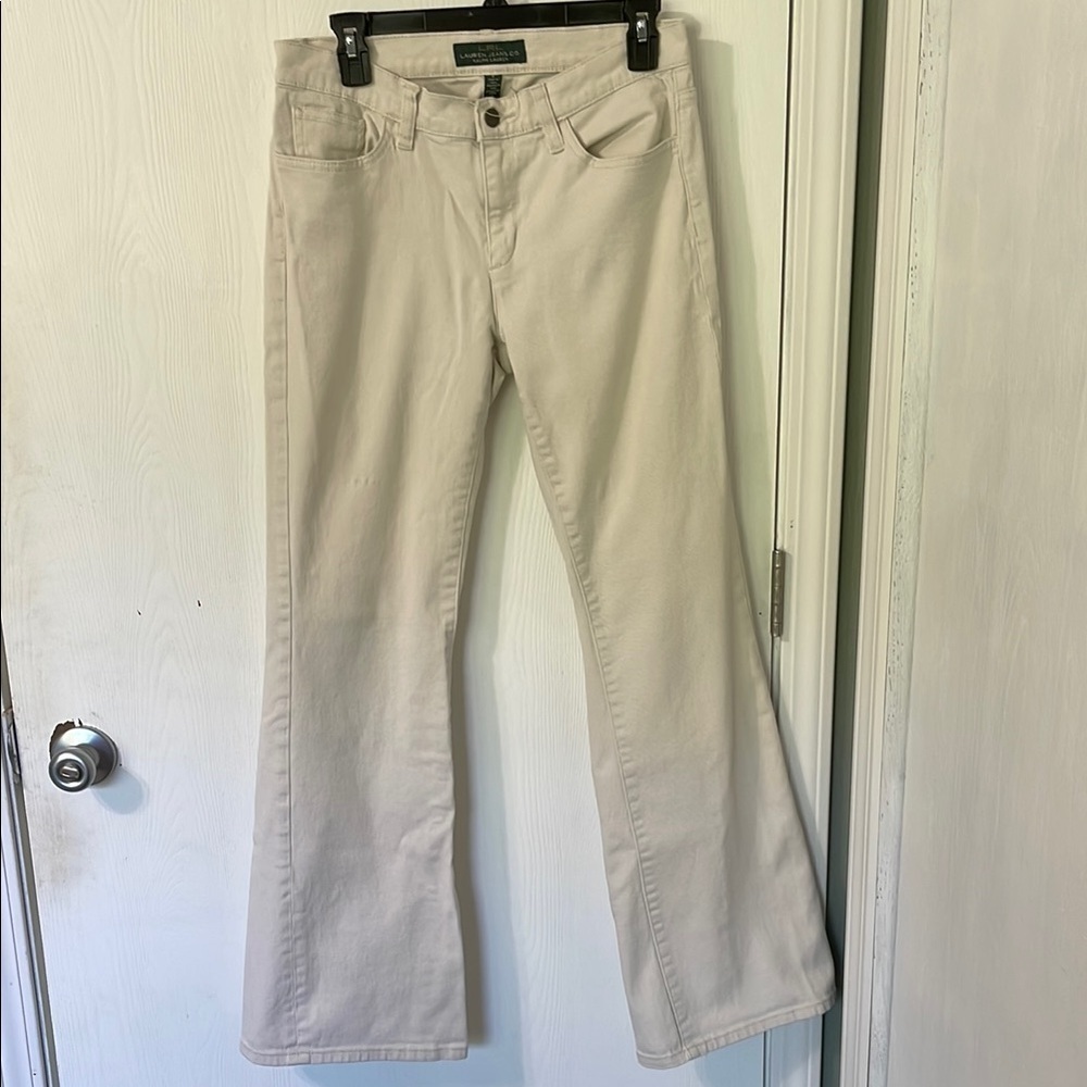 Ralph Lauren LRL Lauren Jean Co Cream Flare Wide Leg Jeans Size 8
